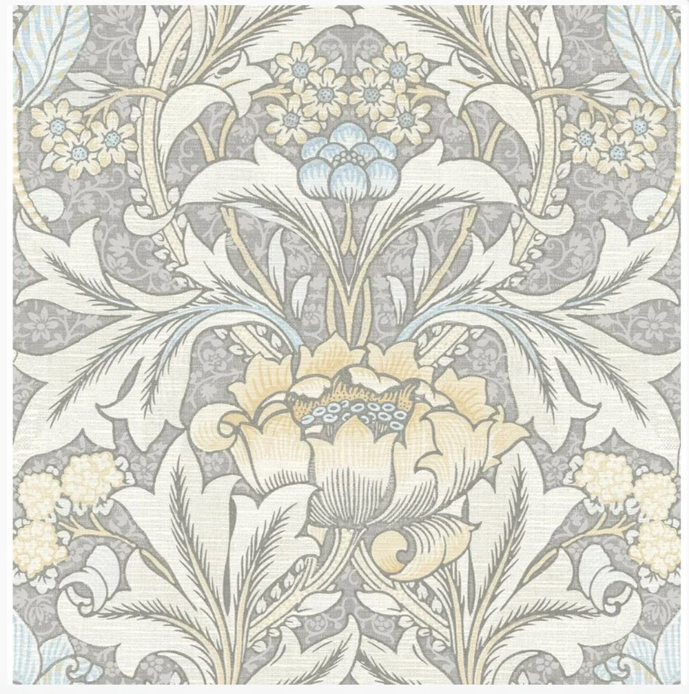 NextWall NW41508 Morris Flower Wallpaper in Daydream Grey & Pearl Blue NEW